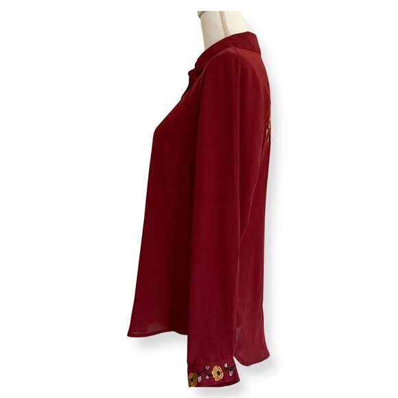 NY Collection Women’s Maroon Embroidered Button Down Top/Shirt. Medium. - Picture 3 of 12